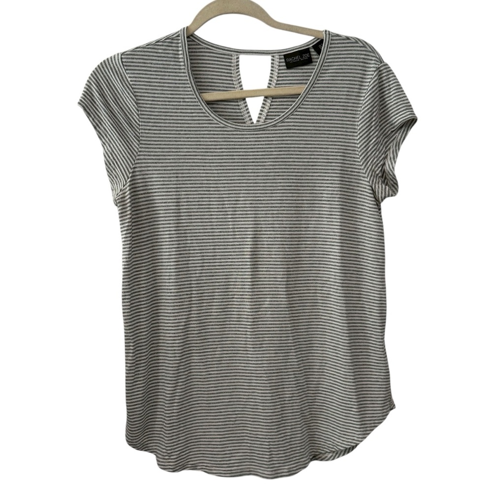 Rachel Zoe Size Small Gray & White Striped Short Sleeve Tee with Back Cutout